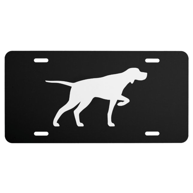Pointing Pointer Dog Silhouette Black and White License Plate (Front)