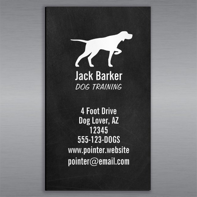 Pointing Pointer Dog Silhouette Chalkboard Style B Business Card Magnet (Creator Uploaded)