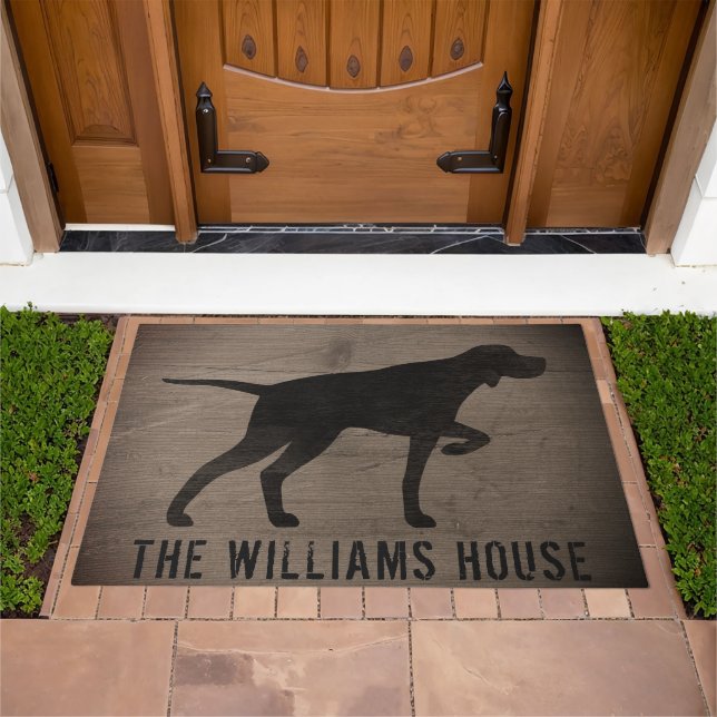 Pointing Pointer Silhouette Dog Breed Personalized Doormat (Outdoor)