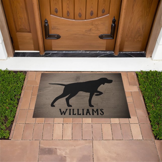 Pointing Pointer Silhouette Dog Breed Personalized Doormat (Outdoor)