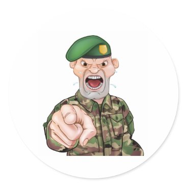 Pointing Soldier Cartoon Classic Round Sticker Pointing Soldier Cartoon Classic Round Sticker