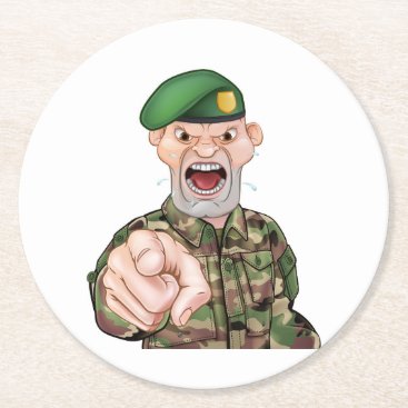 Pointing Soldier Cartoon Round Paper Coaster Pointing Soldier Cartoon Round Paper Coaster