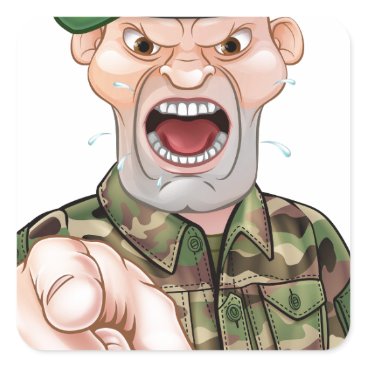 Pointing Soldier Cartoon Square Sticker Pointing Soldier Cartoon Square Sticker