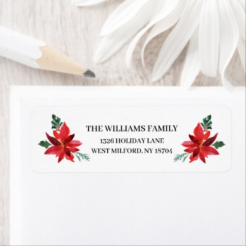 Pointsettia Floral Holiday Address Label