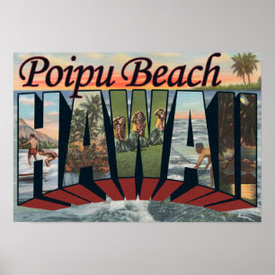 Poipu Beach, Hawaii - Large Letter Scenes Poster