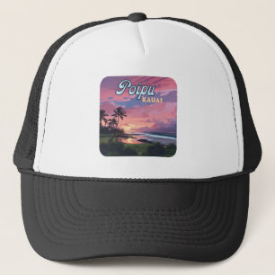 Poipu Kauai Hawaii Beach Palm Trees Retro Trucker Hat