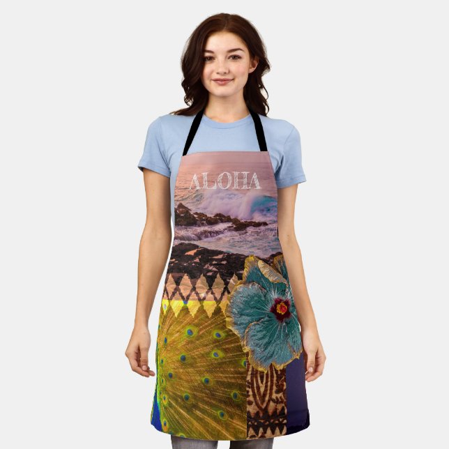 Poipu Sunrise, Kauai Hawaiian Collage Apron (Worn)
