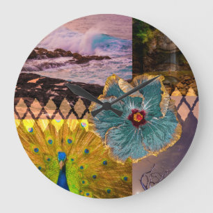 Poipu Sunrise, Kauai Hawaiian Collage Large Clock