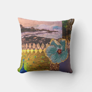 Poipu Sunrise, Kauai Hawaiian Collage Reversible Outdoor Pillow