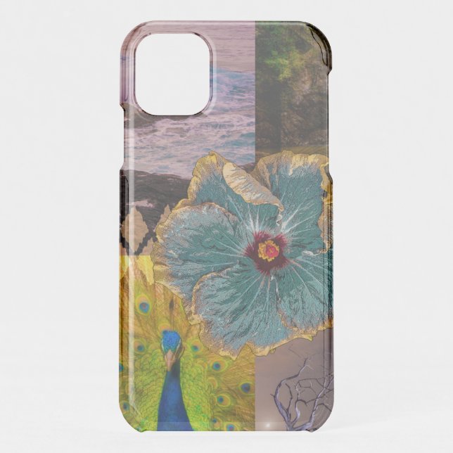 Poipu Sunrise Kauai Hawaiian Peacock Collage Clear Uncommon iPhone Case (Back)