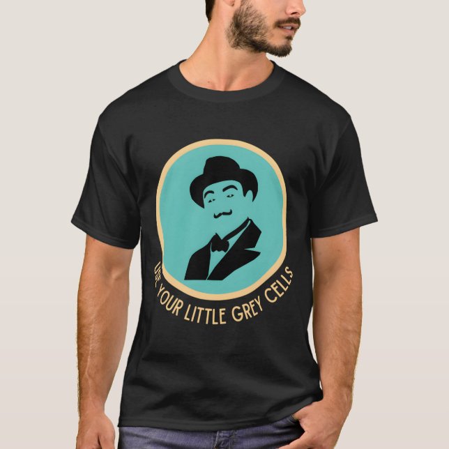 Poirot Use Your Little Grey Cells Mustache Blue T-Shirt (Front)