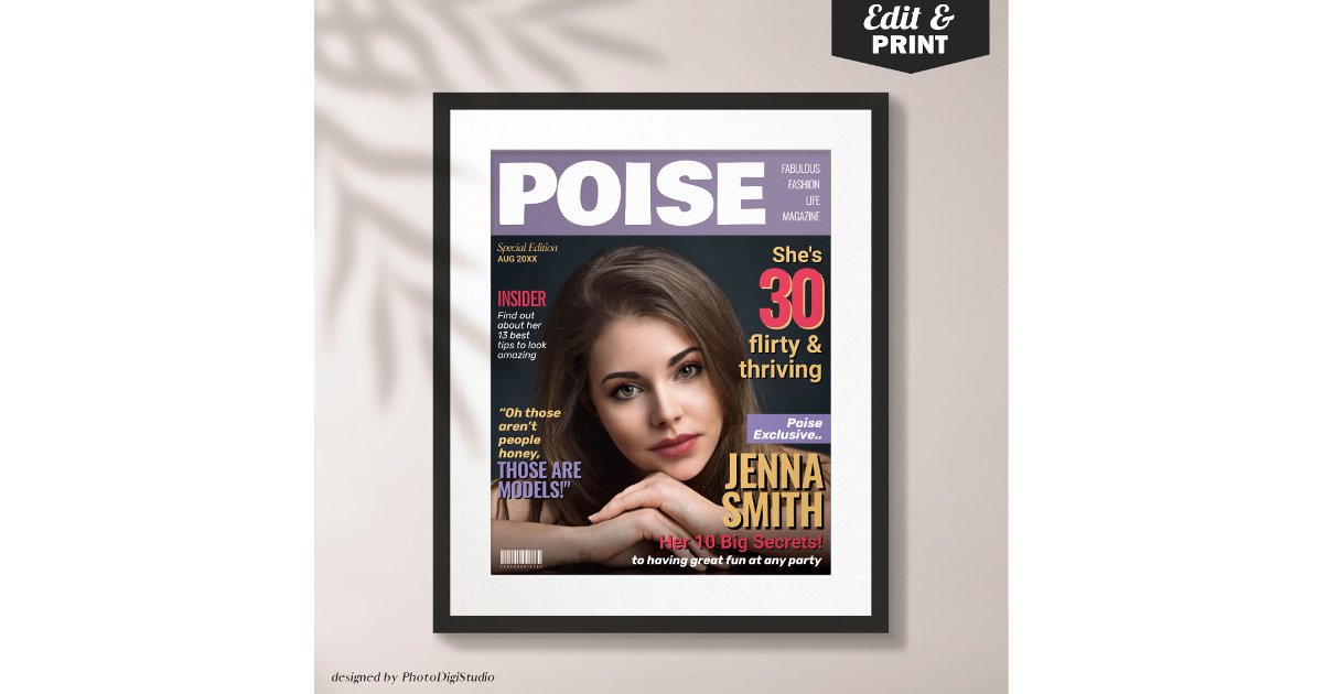 Poise Magazine Cover Template 30th Birthday Gift Poster Zazzle