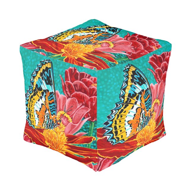 Poised Butterfly I Pouf (Angled Front)