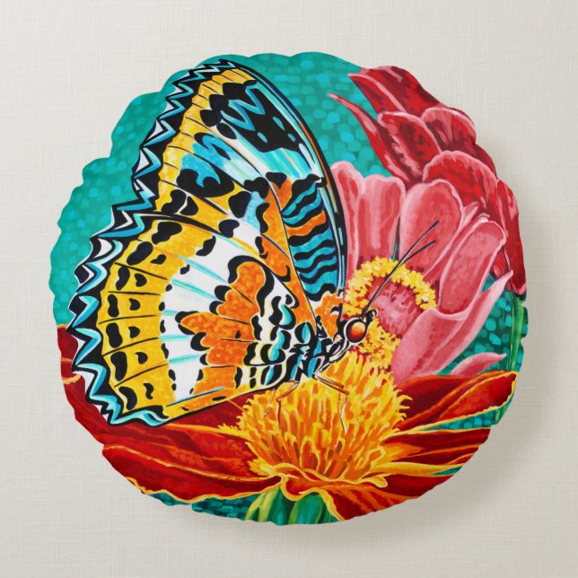 Poised Butterfly I Round Pillow (Front)