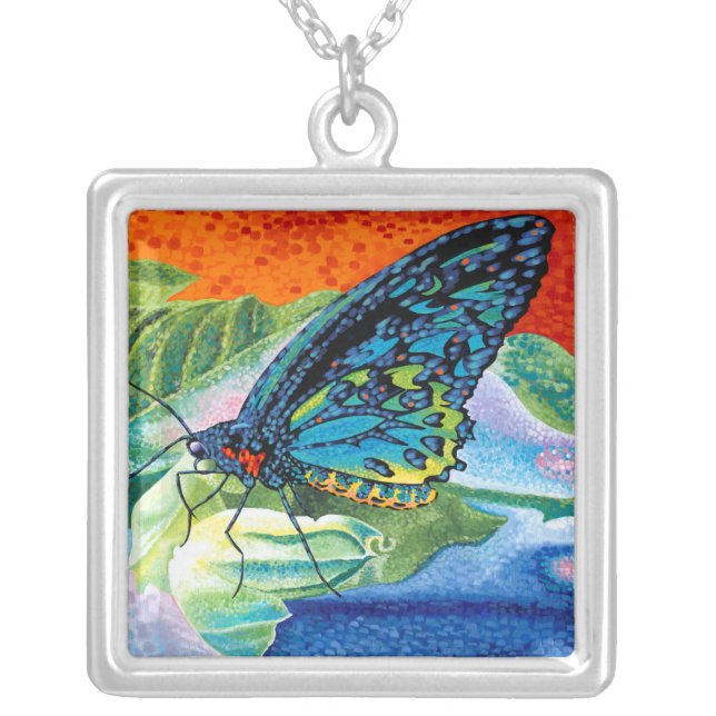 Poised Butterfly II Silver Plated Necklace (Front)