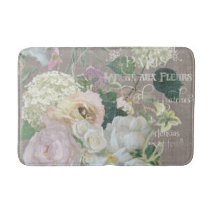 Poised Taupe French Market Floral Vintage Peonies Bathroom Mat