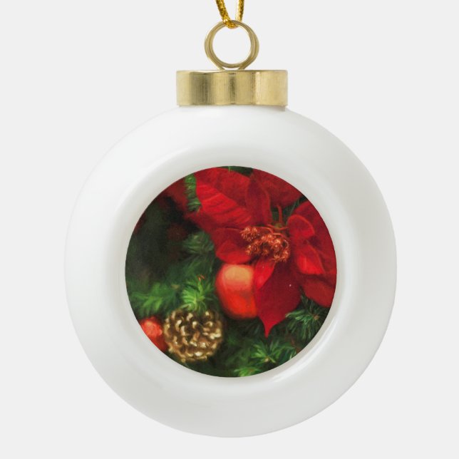 Poisettia Beauty Ceramic Ball Christmas Ornament (Front)