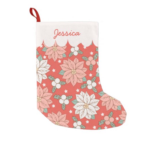 Poisettia Floral Personalized Small Christmas Stocking