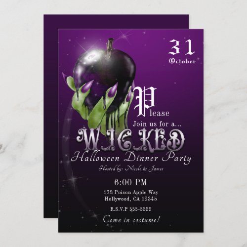 Poison Apple Wicked Witch Purple Halloween Party Invitation