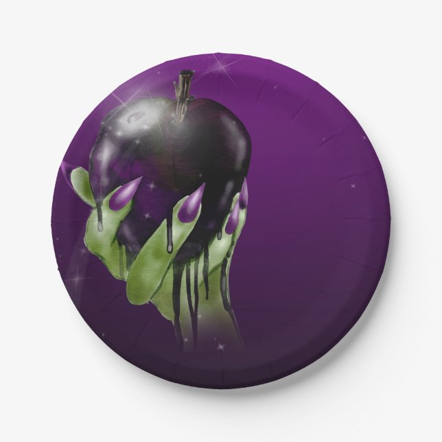 Poison Apple Wicked Witch Purple Halloween Party  Paper Plates (Front)