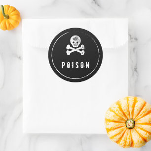 Poison Black White Skull Halloween Stickers