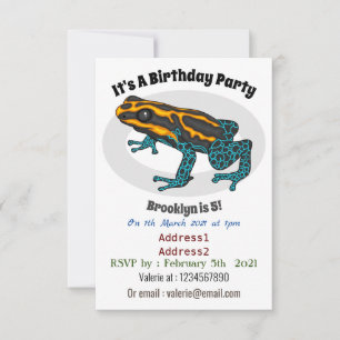 Poison dart frog cartoon illustration invitation