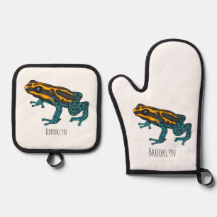 Poison dart frog cartoon illustration oven mitt & pot holder set