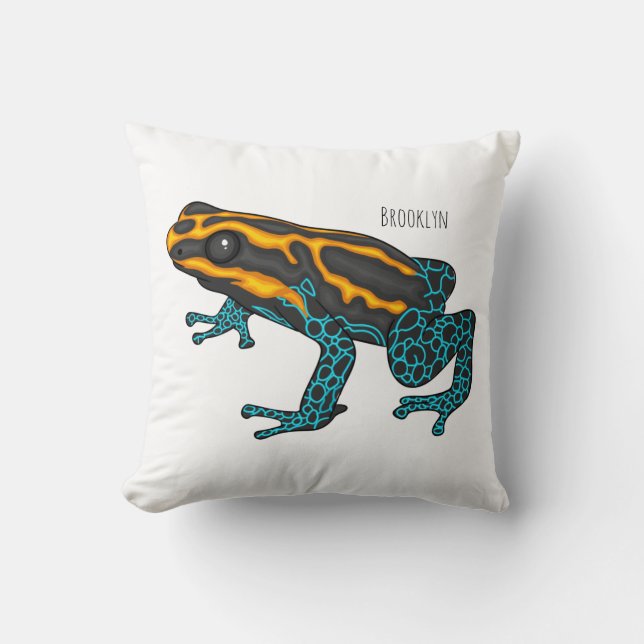 Poison dart frog cartoon illustration throw pillow (Front)