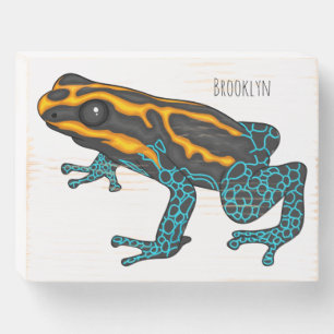 Poison dart frog cartoon illustration wooden box sign