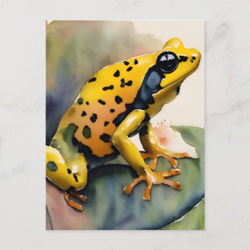 Poison Dart Yellow Frog Watercolor Art Postcard