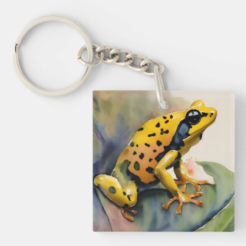 Poison Dart Yellow Frog Watercolor Keychain