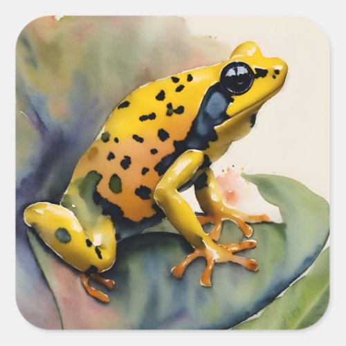 Poison Dart Yellow Frog Watercolor Square Sticker