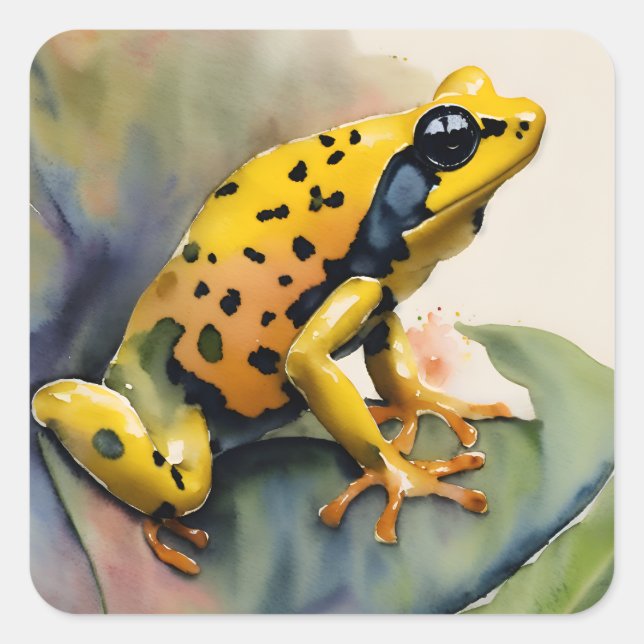 Poison Dart Yellow Frog Watercolor Square Sticker (Front)
