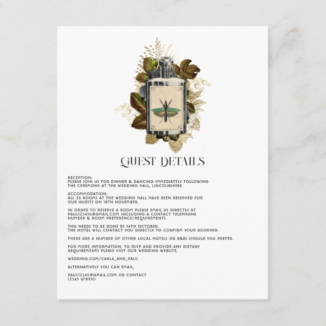 Poison Lotion Halloween Gothic Guest Details Enclosure Card (Front)