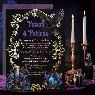 Poison & Potions Halloween Costume Party Foil Invitation