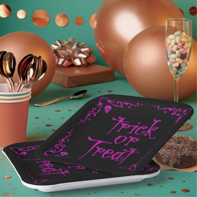 Poison Purple Trick or Treat Paper Plates (Multi)
