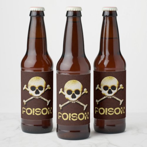 Poison Skull And Crossbones Design Beer Bottle Label