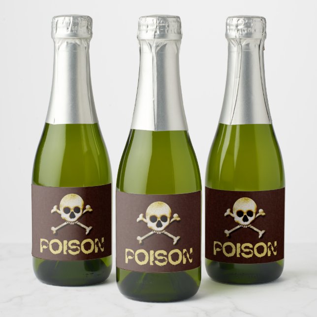 Poison Skull And Crossbones Design Sparkling Wine Label (Bottles)