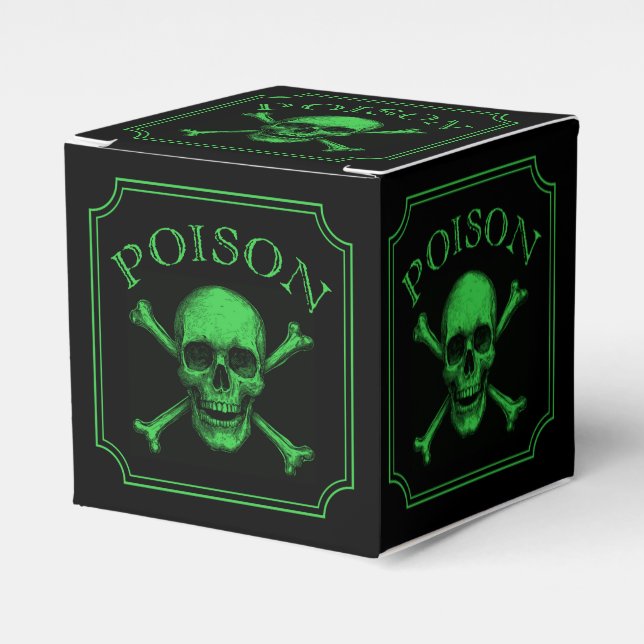 Poison Skull and Crossbones Halloween Design Print Favor Boxes (Front Side)