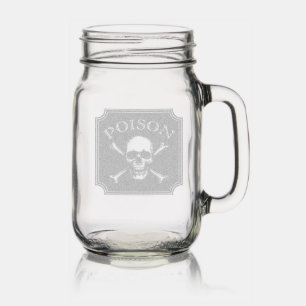 Poison Skull and Crossbones Halloween Design Print Mason Jar W/ Handle