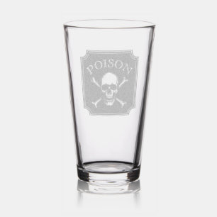 Poison Skull and Crossbones Halloween Design Print Pint Glass