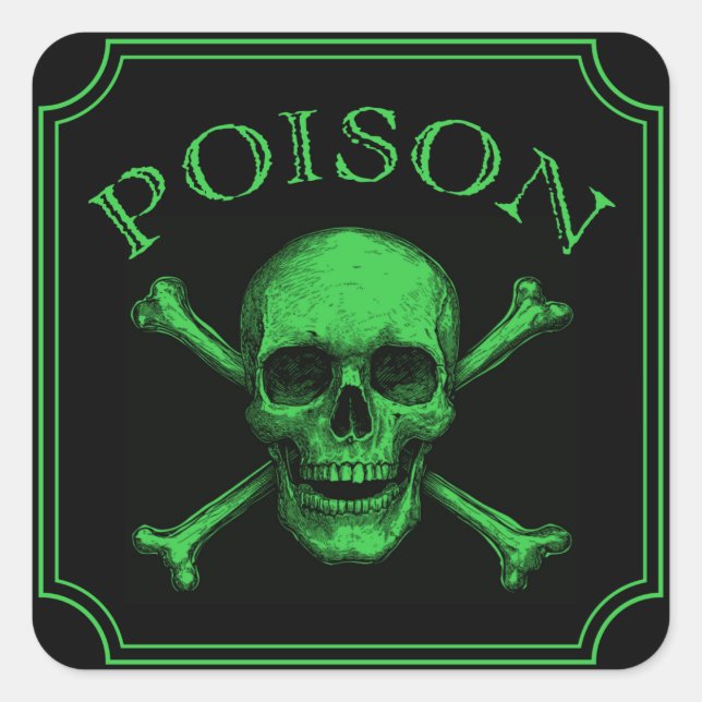 Poison Skull and Crossbones Halloween Design Print Square Sticker (Front)
