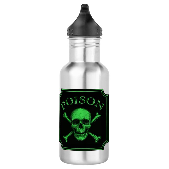 Poison Skull and Crossbones Halloween Design Print Stainless Steel Water Bottle (Right)