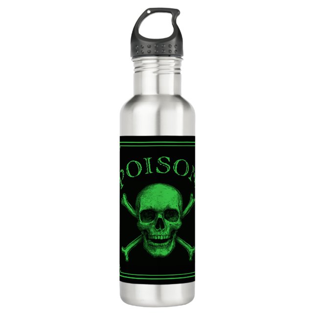 Poison Skull and Crossbones Halloween Design Print Stainless Steel Water Bottle (Front)