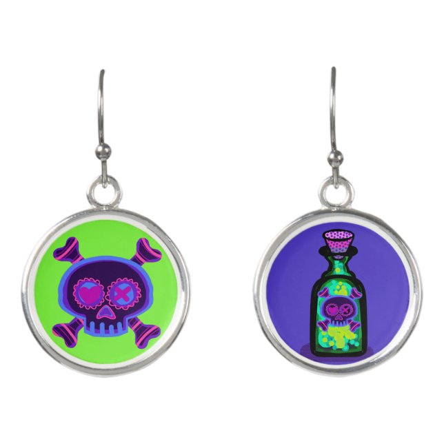 Poison Skull And Crossbones Mismatch Earrings (Front)