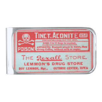 Poison Tincture Aconite Rexall Guthrie Center Iowa Silver Finish Money Clip