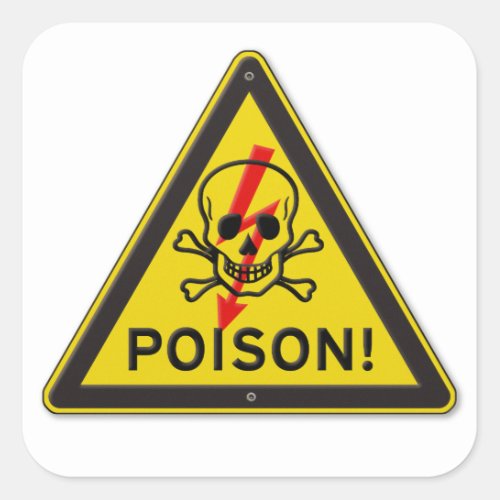 Poison Warning Sign Skull  Crossbones Square Sticker