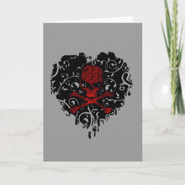 Poisoned Heart Skull Goth Greeting Card (Front)