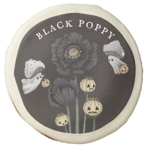 Poisonous Black Poppy Plant with Ghosts Halloween Sugar Cookie