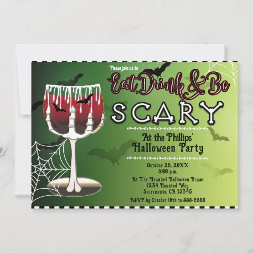 Poisonous Skeleton Bone Bat Drink Halloween Party Invitation